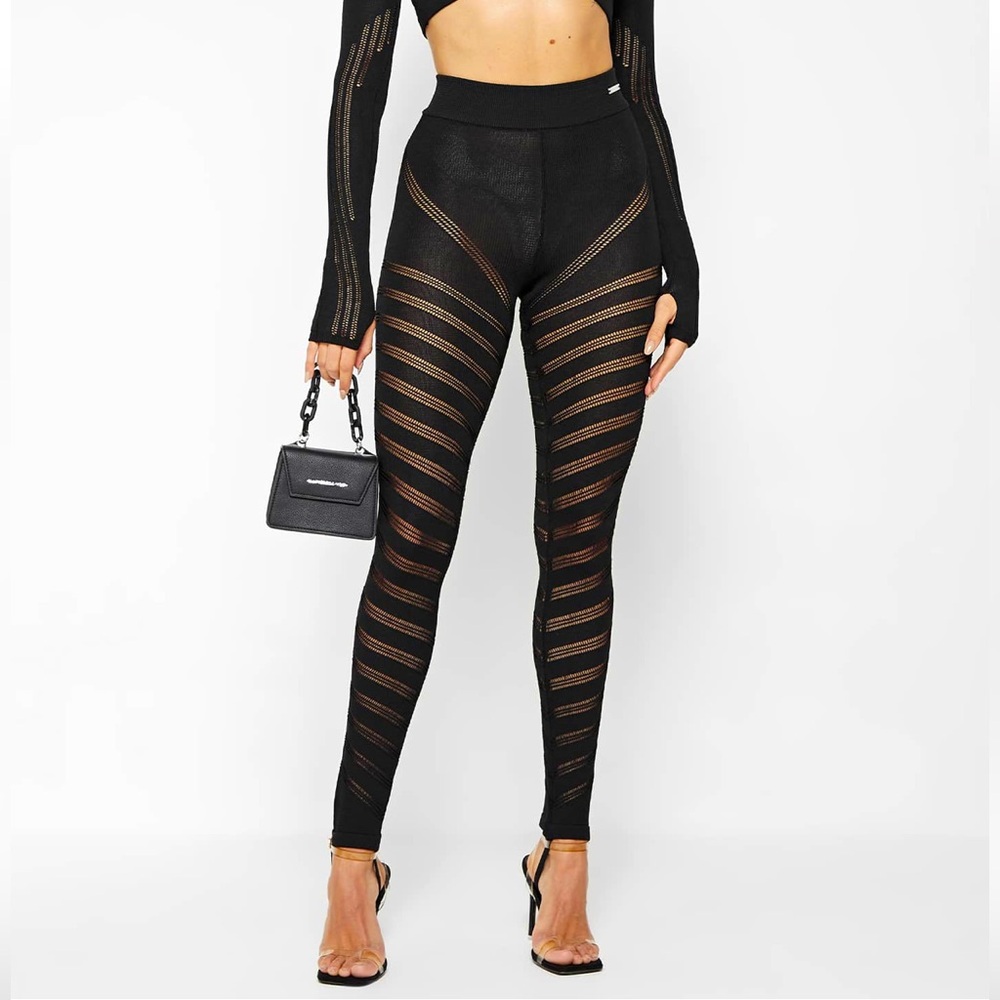 High waist knitted spiral contour leggings